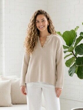 The Native One Henley Textured Pullover Sweater Tan